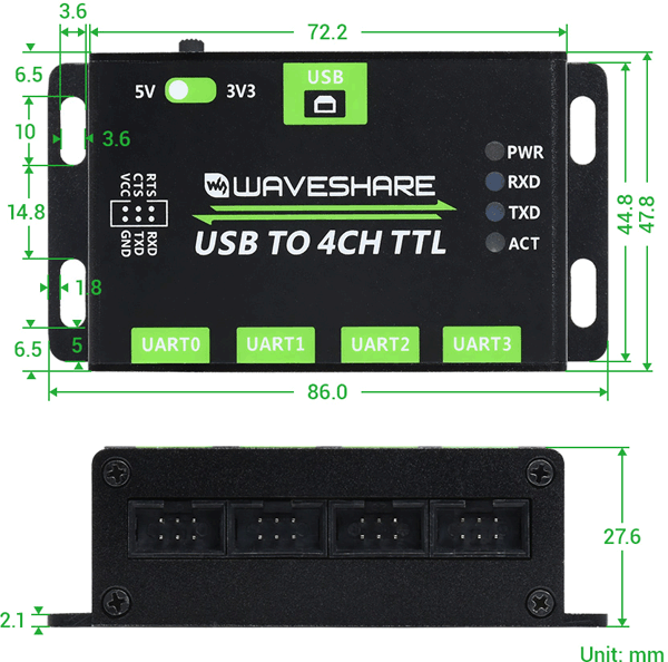 Габаритные размеры USB TO 4CH TTL