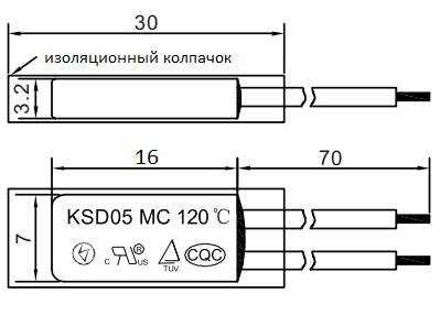 Габаритные размеры термостатов серии KSD05MC