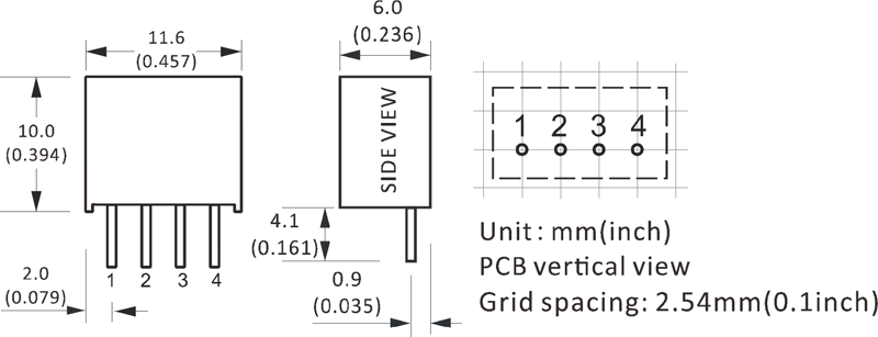 Габаритные размеры и расположение выводов DBE-1