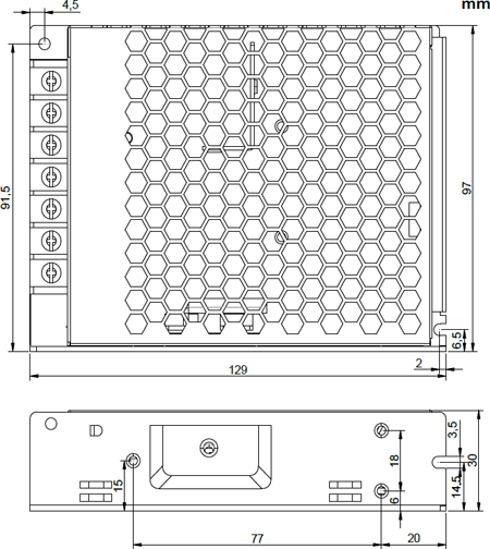 Габаритные размеры блока питания серии EXC-100W