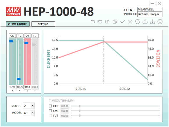 Рисунок 4. Настройки кривая заряда для литиевой батареи в HEP-1000-48