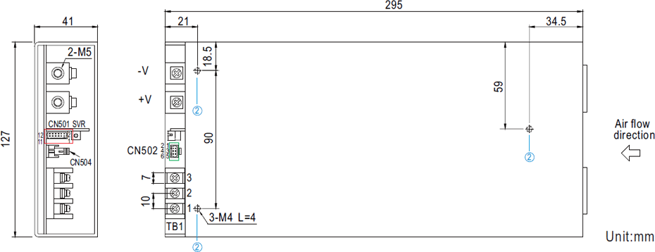 Габаритные размеры блока питания серии RSP-2000