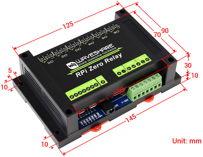 Габаритные размеры RPi Zero Relay