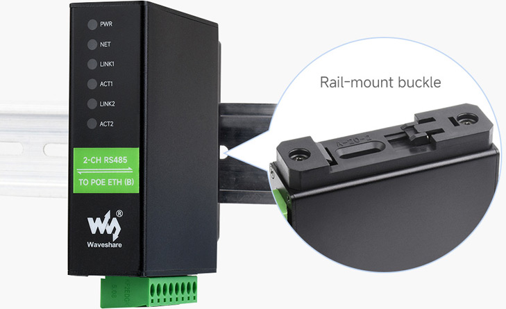 Waveshare 2-CH RS485 TO POE ETH (B) - Ethernet преобразователь на DIN-рейку
