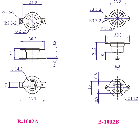 Габаритные размеры термостатов серии B-1002