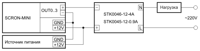Scron-mini Схема включения для управления нагрузкой в сети переменного тока