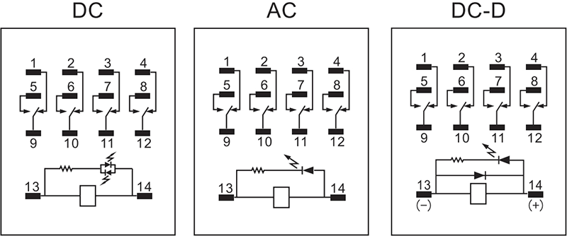 Схема подключения и коммутации реле RKF4C