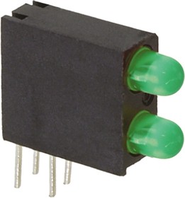 Фото 1/3 553-0222F, 553-0222F, Green Right Angle PCB LED Indicator, 2 LEDs, Through Hole 2.2 V
