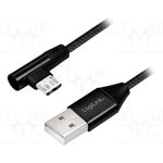 CU0142, Кабель, USB 2.0, вилка USB A, угловая вилка micro USB B, 1м