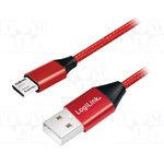 CU0151, Кабель, USB 2.0, вилка USB A, вилка micro USB B, 0,3м, красный