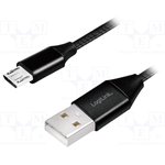 CU0143, Кабель, USB 2.0, вилка USB A, вилка micro USB B, 0,3м, черный