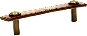 Фото 1/3 Мебельная ручка MONZA 96 мм, C083A, бронза темная/коричневая кожа У2-1109.СБТ