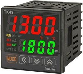 Фото 1/4 TK4S-14RC 100-240 VAC Температурный контроллер, DIN 48х48 мм, 1 аварийный выход, выход 1: релейный контакт, выход 2: токовый или ТТР, 100-24