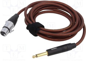TK223PSF-TB, Cable; Jack 6,3mm 2pin plug,XLR female 3pin; 3m; brown; 0.25mm2