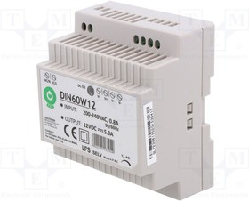 DIN60W12, Power supply: switched-mode; 60W; 12VDC; for DIN rail mounting