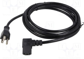 Фото 1/3 313009-01, Cable; 3x18AWG; IEC C13 female 90°,NEMA 5-15 (B) plug; PVC; 3m