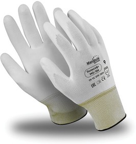 Перчатки полиэфирные MANIPULA ПОЛИСОФТ, полиуретановое покрытие (облив), размер 9 (L), белые, MG-166