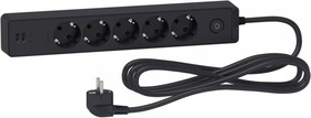 Schneider Electric Unica Extend Черный Удлинитель 5 розеток 2К+З, кабель 3м, 2 USB