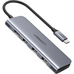 Разветвитель UGREEN CM195 (70410) USB-Хаб,USB3.0/ HDMI/TF/SD,серый космос