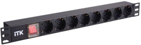 Блок розеток 8-м PDU 1U вх. C14 немецк. стандарт с LED-выкл. без шнура алюм. профиль ITK PH12-8D3