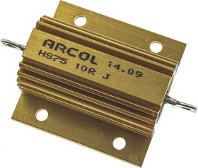 Фото 1/2 10Ω 75W Wire Wound Chassis Mount Resistor HS75 10R J ±5%