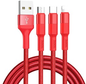 Кабель USB HOCO X26 Xpress 3 в 1 для Lightning, Micro USB, Type-C, 2.0A, 1 м, красный
