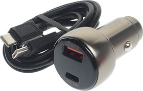 Фото 1/2 Z50 grey, Устройство зарядное в прикуриватель 1USB 12V кабель USB Type C HOCO