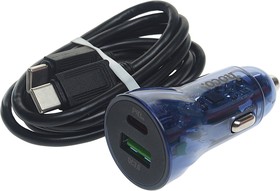 Z47A blue, Устройство зарядное в прикуриватель 1USB 12V кабель USB Type C HOCO