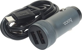 Z49 grey, Устройство зарядное в прикуриватель 1USB 12V кабель USB Type C HOCO