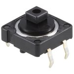 SKHCBEA010, Black Button Tactile Switch, SPST 5 mA @ 12 V dc 0.8mm Snap-In