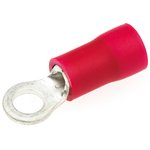 FVWS1.25-3(LF), FV Insulated Ring Terminal, M3 (#3 #4) Stud Size, 0.25mm² to 1.65mm² Wire Size, Red