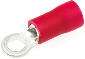 FVWS1.25-3(LF), FV Insulated Ring Terminal, M3 (#3 to #4) Stud Size, 0.25mm² to 1.65mm² Wire Size, Red
