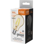 Gauss Лампа Basic Filament А60 4,5W 300lm 2200К Е27 golden LED 1/10/40