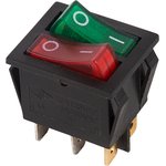 36-2450, Выключатель клавишный 250V 15А (6с) ON-OFF красный/зеленый с подсветкой ...