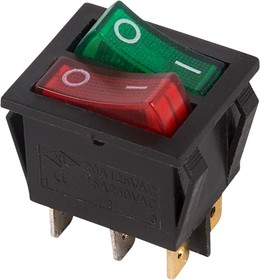 Фото 1/8 36-2450, Выключатель клавишный 250V 15А (6с) ON-OFF красный/зеленый с подсветкой ДВОЙНОЙ (RWB-511)