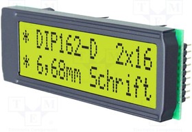 Фото 1/2 EA DIP162-DHNLED, Дисплей: LCD; алфавитно-цифровой; STN Positive; 16x2; 68x26,8мм
