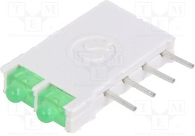 DBI01322, LED; в корпусе; зеленый; 1,8мм; Кол-во диод:2; 10мА; 38°; 2,1В