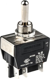 Фото 1/4 C3972BBAAA, Toggle Switch, Panel Mount, (On)-Off-(On), DPDT, Tab Terminal
