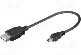 95006, Кабель USB 2.0 гнездо USB A,вилка mini USB B 0,2м черный