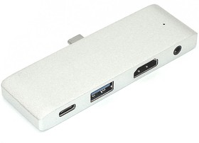 Адаптер Type C на HDMI, USB 3.0 + Audio 3,5 + Type C серебро