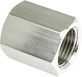 Фото 1/3 1855 21 21, Stainless Steel Pipe Fitting, Straight Hexagon Coupler, Female G 1/2in x Female G 1/2in