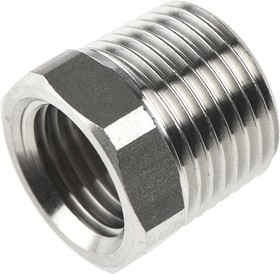 Фото 1/2 1863 17 13, Stainless Steel Pipe Fitting, Straight Hexagon Reducer, Male R 3/8in x Female G 1/4in