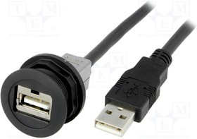 09454521961, Гнездо USB, 22мм, har-port, -25-70°C, d22,3мм, IP20, Цвет: черный