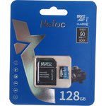 NT02P500STN-128G-R, Карта памяти 128GB MicroSD class 10 + SD адаптер NETAC