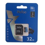 NT02P500STN-032G-R, Карта памяти 32GB MicroSD class 10 + SD адаптер NETAC