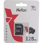 NT02P500ECO-128G-R, Карта памяти 128GB MicroSD class 10 + SD адаптер NETAC