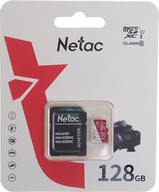 NT02P500ECO-128G-R, Карта памяти 128GB MicroSD class 10 + SD адаптер NETAC
