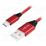 CU0147, Кабель, USB 2.0, вилка USB A, вилка USB C, 0,3м, красный