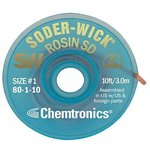 80-1-10, Desoldering Braid / Solder Removal SOLDER WICK ROSIN .030" WHITE 10'