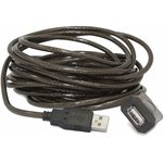 UAE-01-10M, Репитер; USB 2.0; гнездо USB A,вилка USB A; 10м; черный